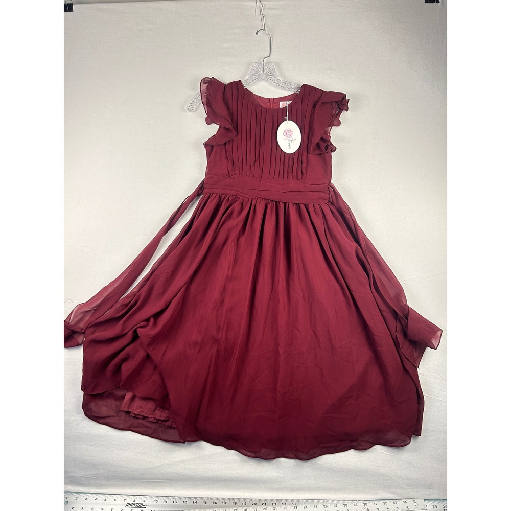 Happy Rose Girls Burgundy Chiffon Pleated Formal Flower Girl Dress Size 12